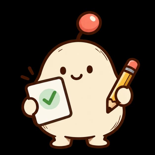 Gumbalup mascot holding a checked quiz card and pencil