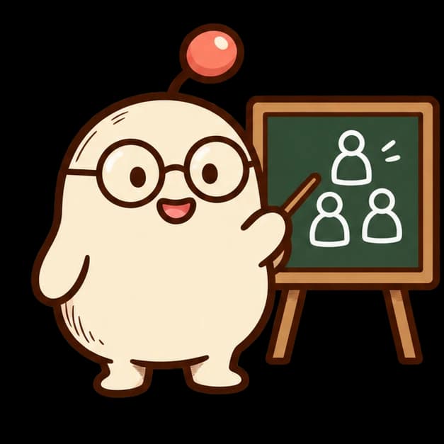 Gumbalup mascot pointing to groups on a classroom board